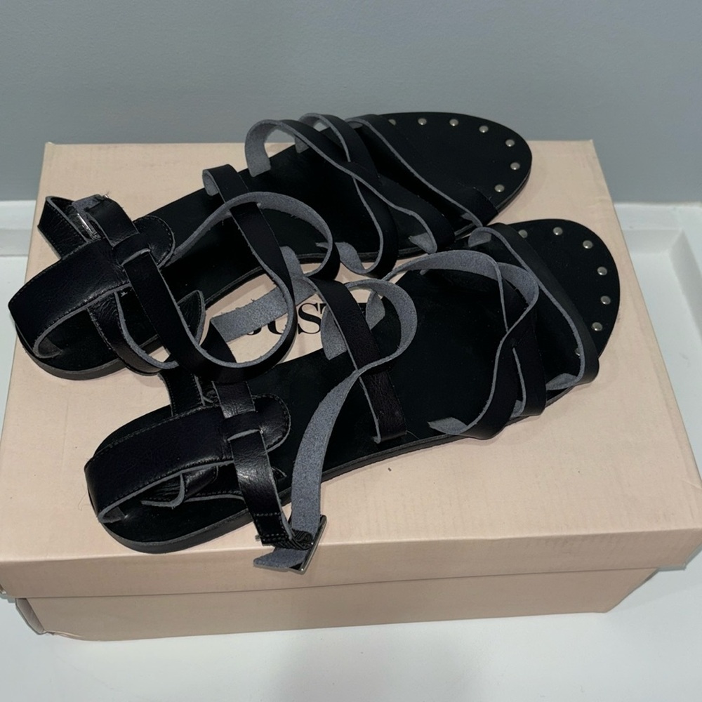 NEW Justfab Black Sandals with Rhinestone Edge